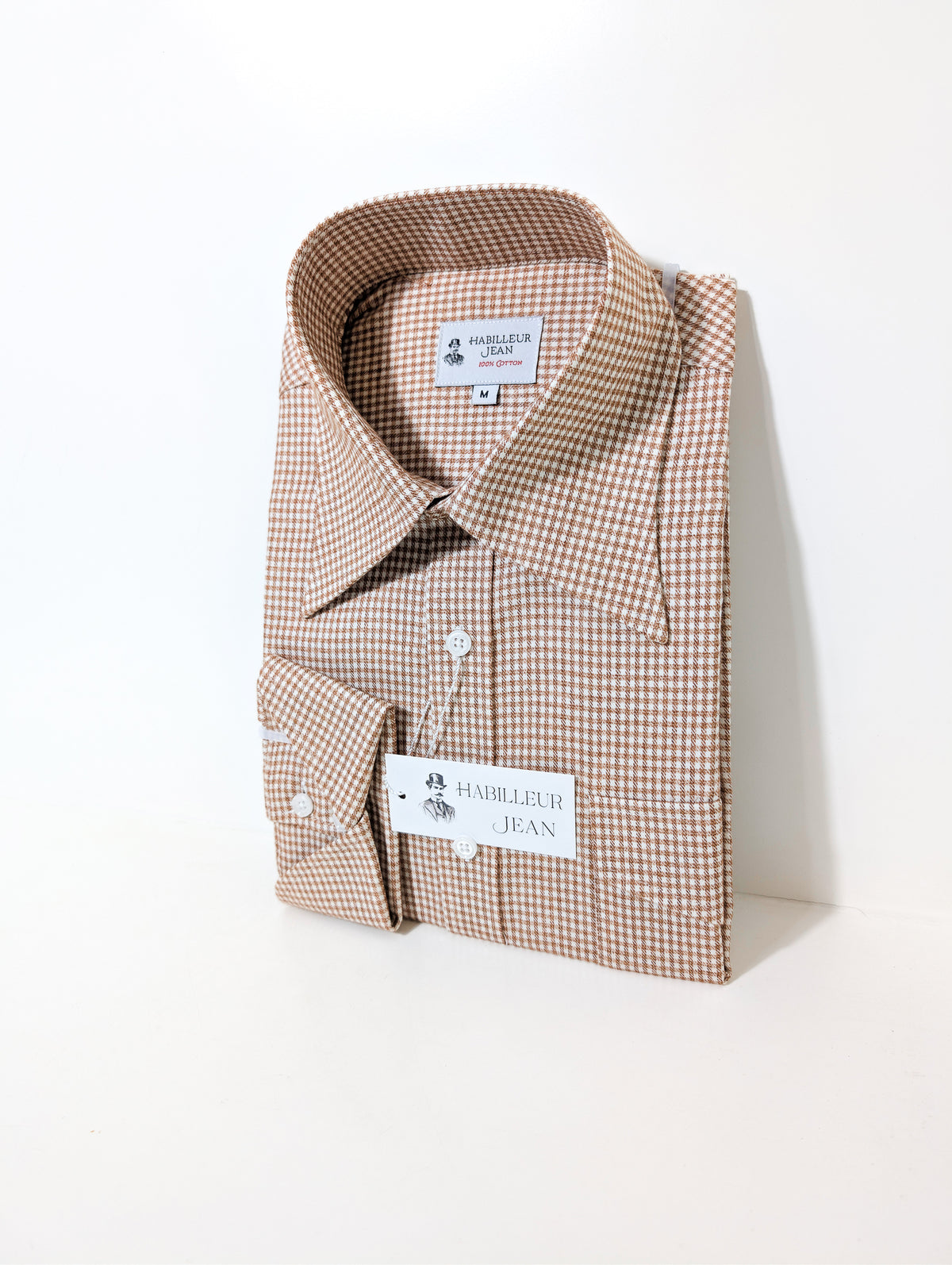 Chemise en flanelle à motif pied-de-poule marron clair