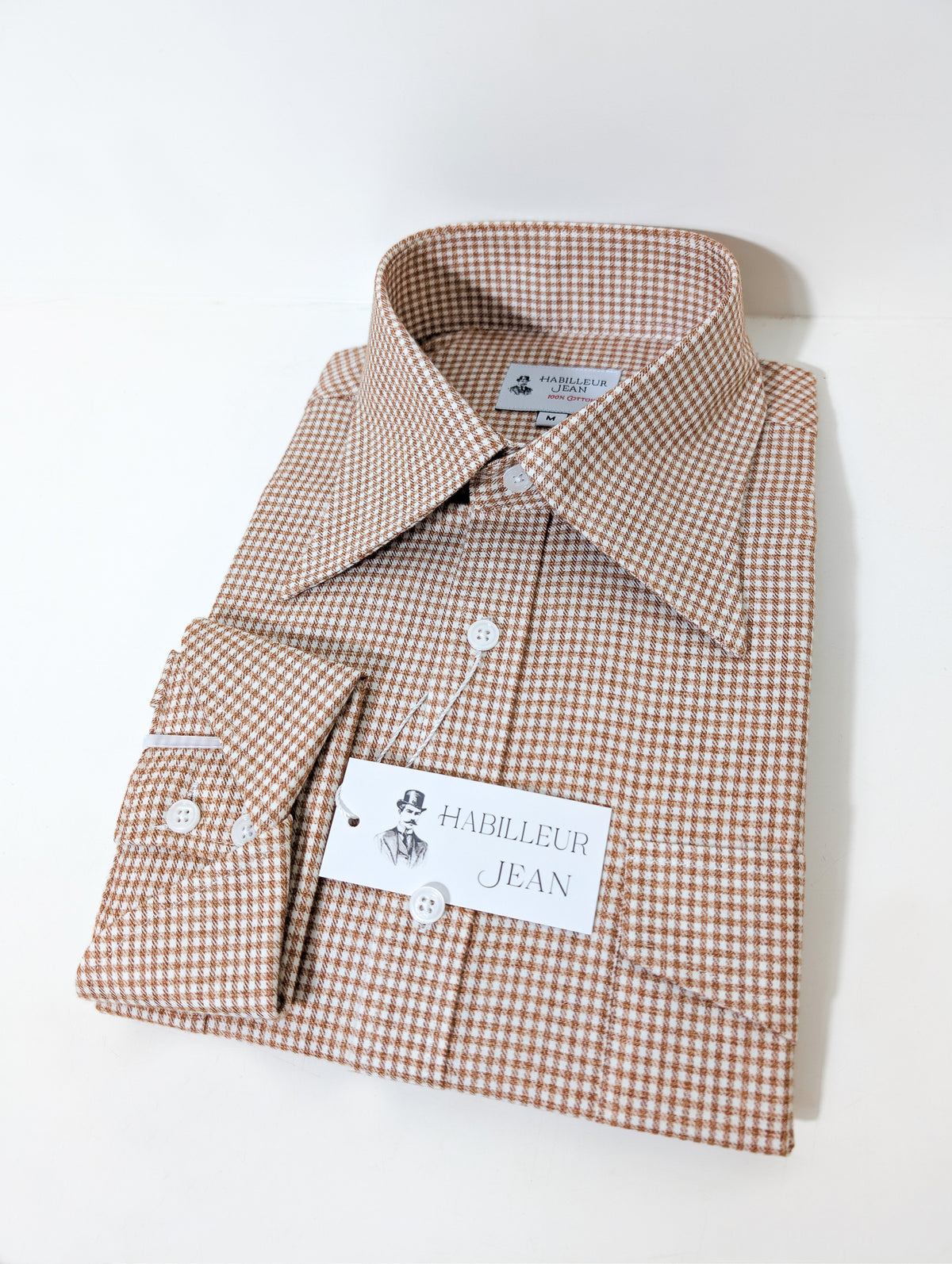 Chemise en flanelle à motif pied-de-poule marron clair