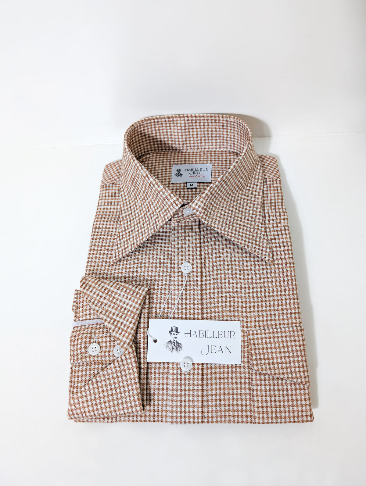 Chemise en flanelle à motif pied-de-poule marron clair