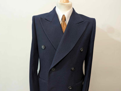 Toller, zweireihiger, marineblauer Wollmantel