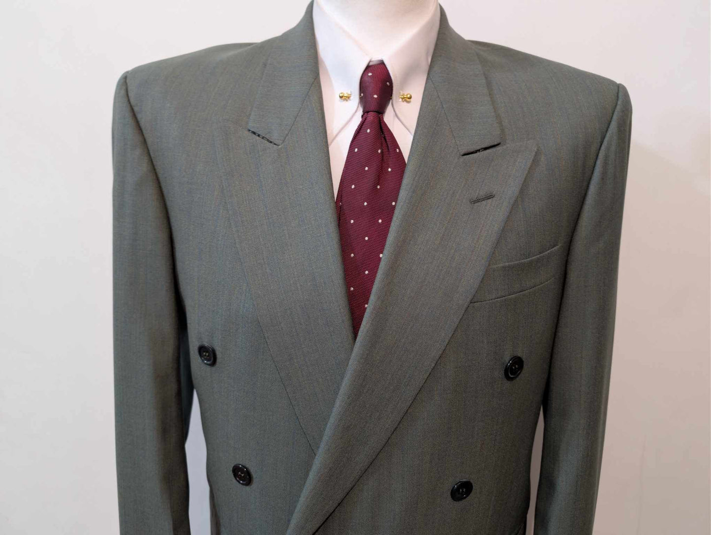 Magnifique costume croisé vert en laine