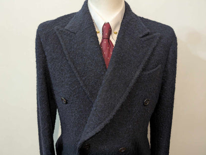 Élégant manteau polo coat  croisé bleu marine en laine