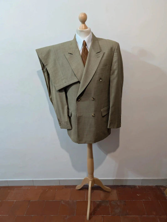 Fabuleux costume croisé gris beige en laine