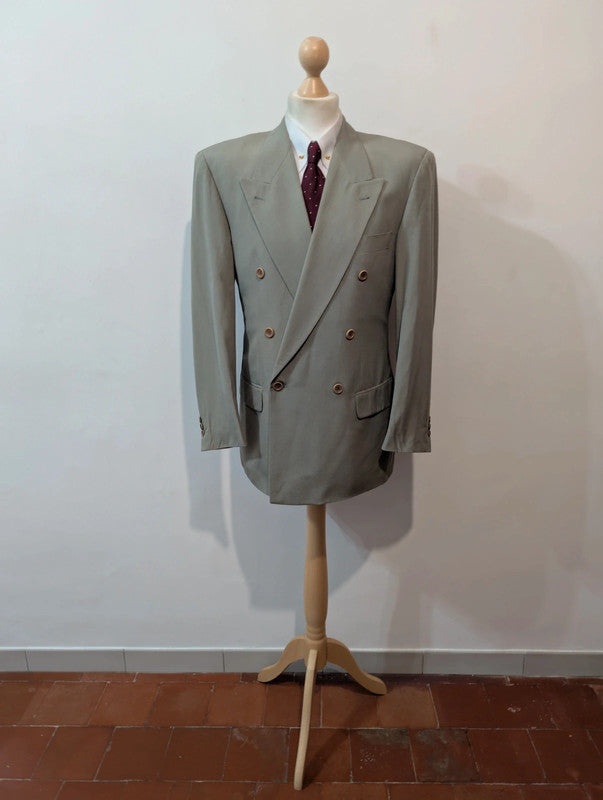 Costume croisé gris vert en laine