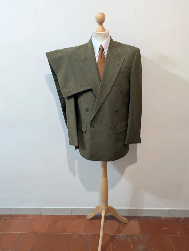 Prächtiger, zweireihiger grüner Wollanzug