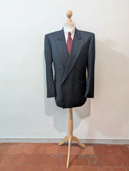 Incroyable costume croisé bleu marine en laine