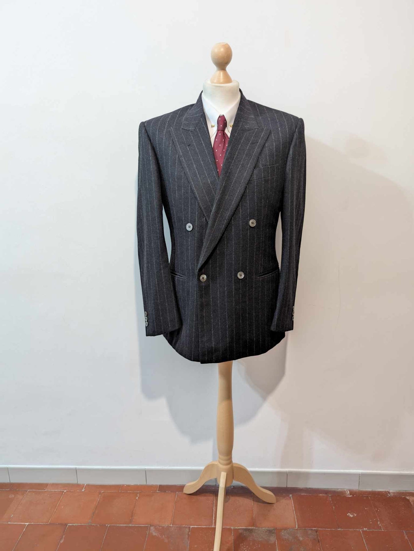 Vilain costume croisé chalkstripe en flanelle lourde