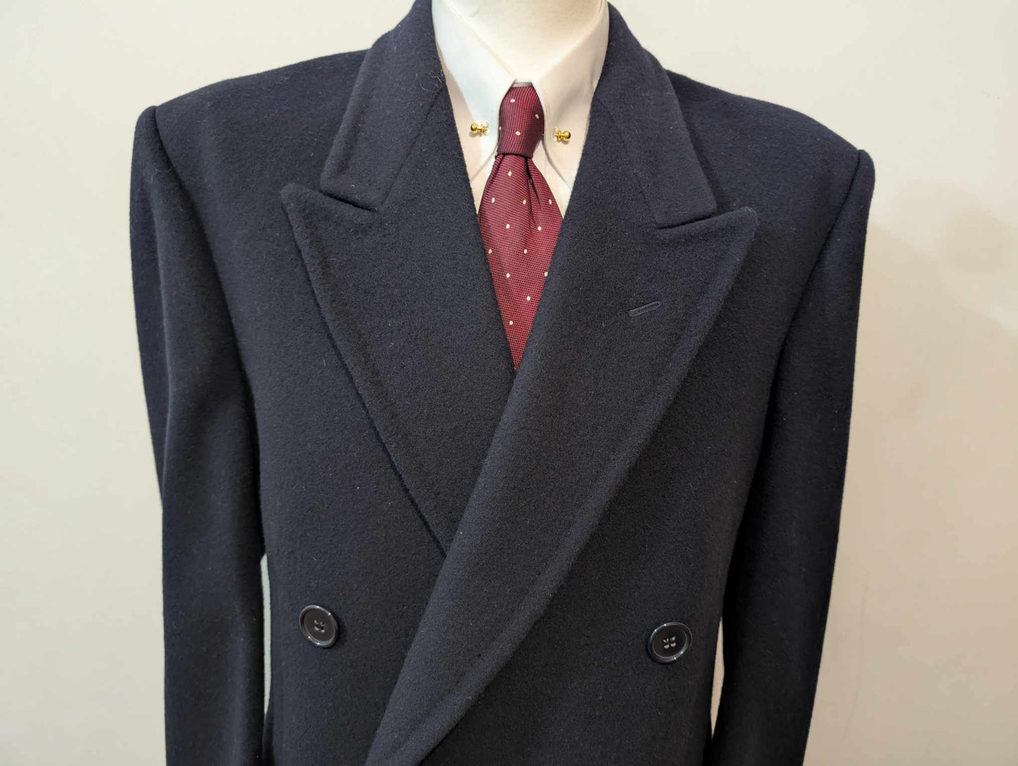 Magnifique manteau croisé bleu marine en laine