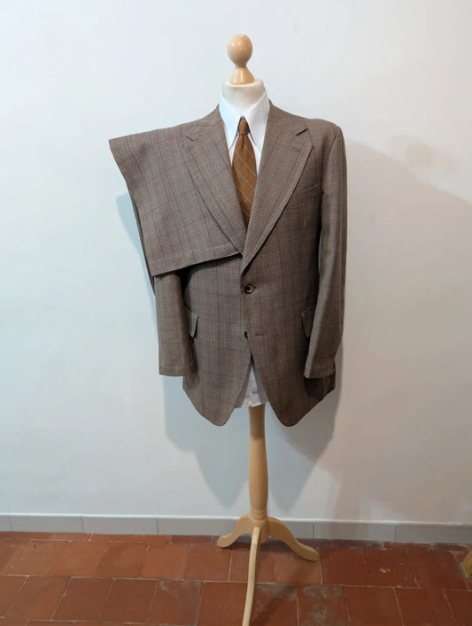 Fabuleux costume gris marron à carreaux en laine