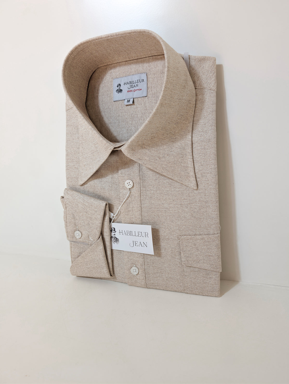 Chemise Popover en chevron beige