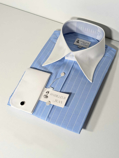 Winchester-Hemd mit französischem Kragen und blauen Streifen