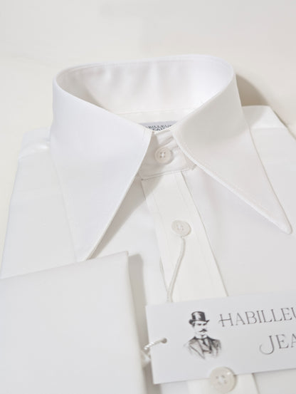 Weißes Hemd mit Haifischkragen | Zweifädiger Baumwolltwill | Französische Manschette