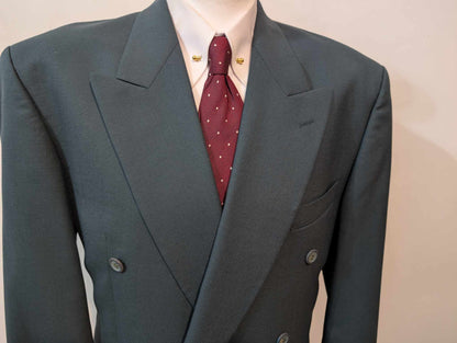 Original costume croisé de couleurs bleu vert en laine froide