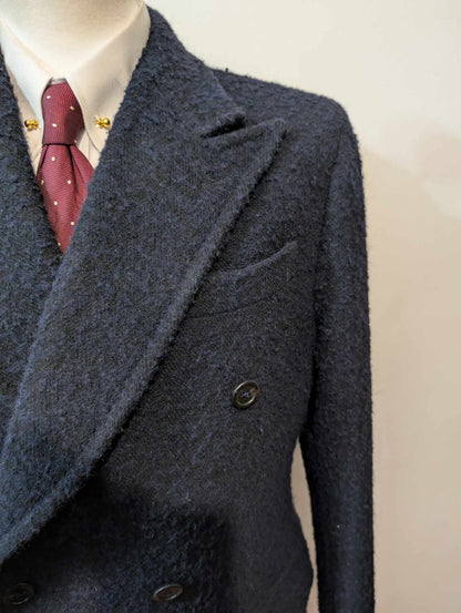 Élégant manteau polo coat  croisé bleu marine en laine