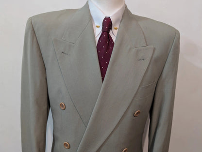 Costume croisé gris vert en laine
