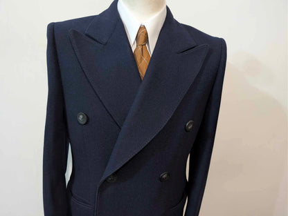 Toller, zweireihiger, marineblauer Wollmantel