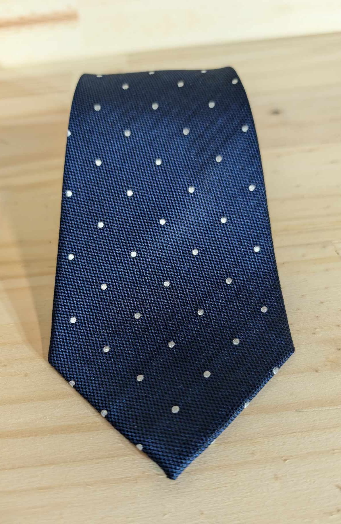 Navy blue polka dot silk tie