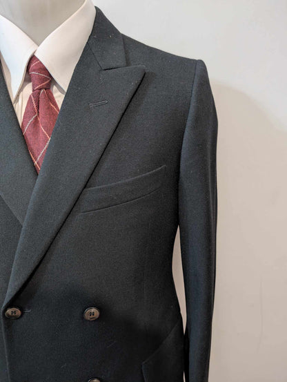 Adorable petit costume croisé noir en flanelle de laine