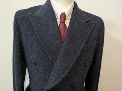 Élégant manteau polo coat  croisé bleu marine en laine