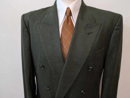 Original costume croisé vert en flanelle