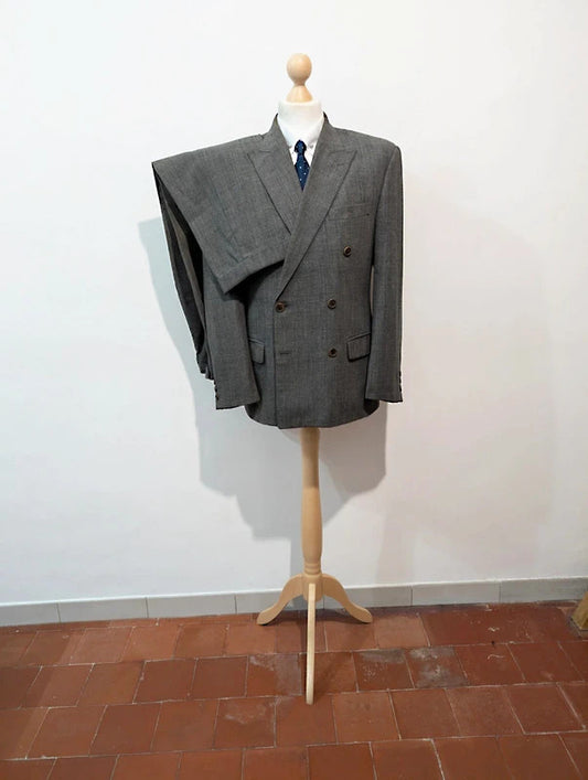 Super double-breasted grey wool suit