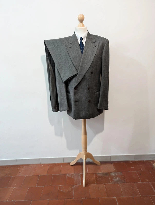 Interesting grey wool double-breasted suit