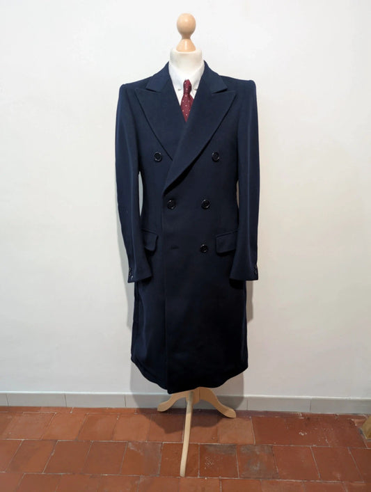 Redoubtable navy blue wool double-breasted coat