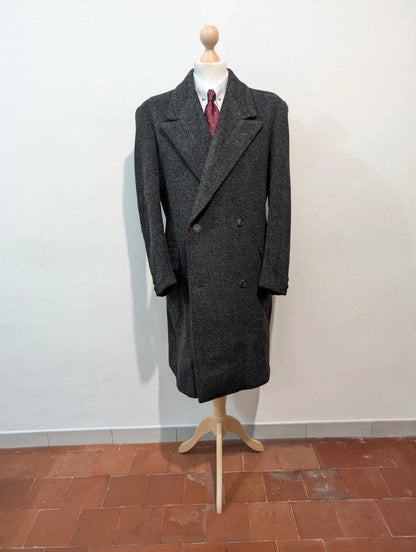 Robuste manteau croisé gris en laine
