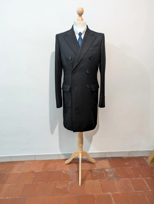 Dark black wool polo coat