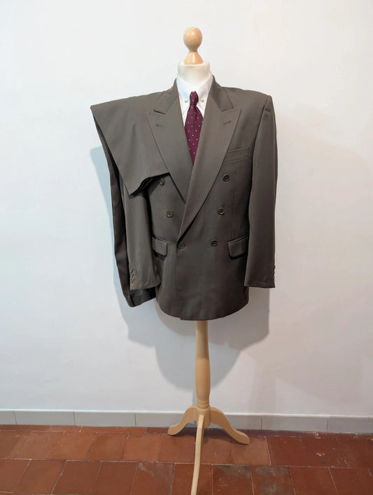 Classique costume croisé kaki gris en laine