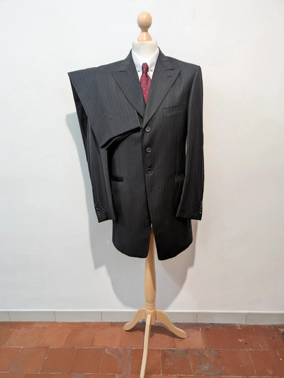 Vintage costume pinstripe noire en laine légère