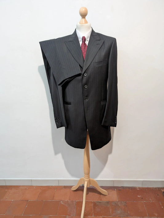 Vintage costume pinstripe noire en laine légère