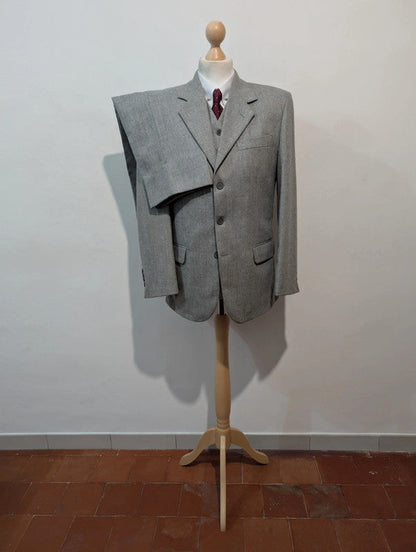 Sublime costume 3 pièces gris en flanelle de laine