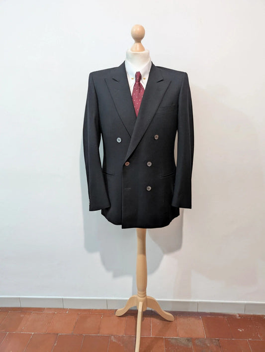 Exceptional black double-breasted jacket in heavy flannel