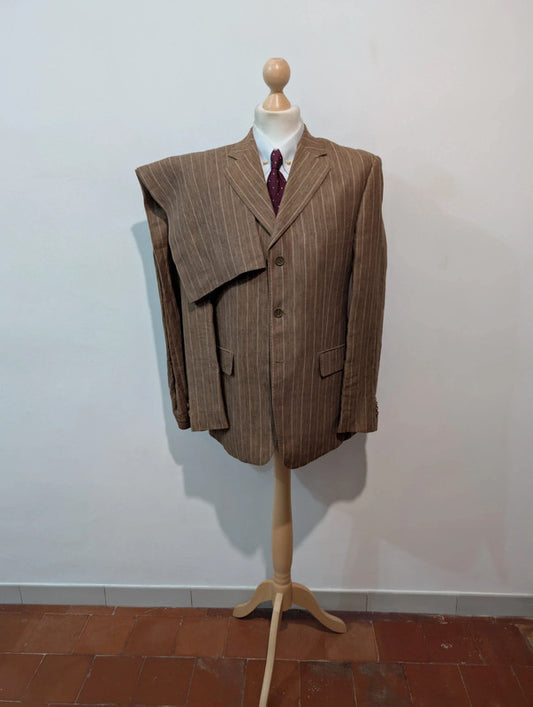 Original costume marron pinstripe en lin