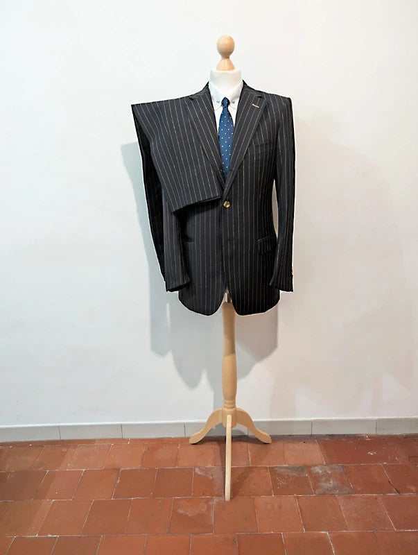 Fierce black chalkstripe wool suit