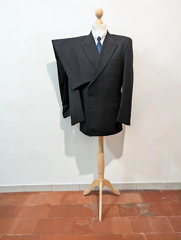 Dark black wool double-breasted suit