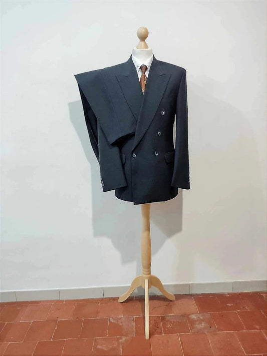 Classic navy blue wool double-breasted suit