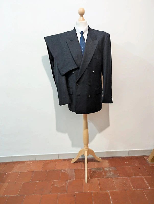 Dark gray wool double-breasted suit