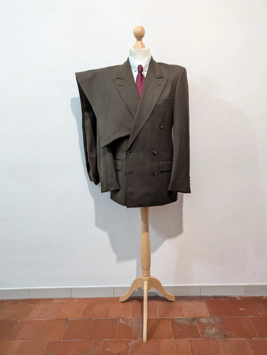 Extraordinary khaki brown wool double-breasted suit