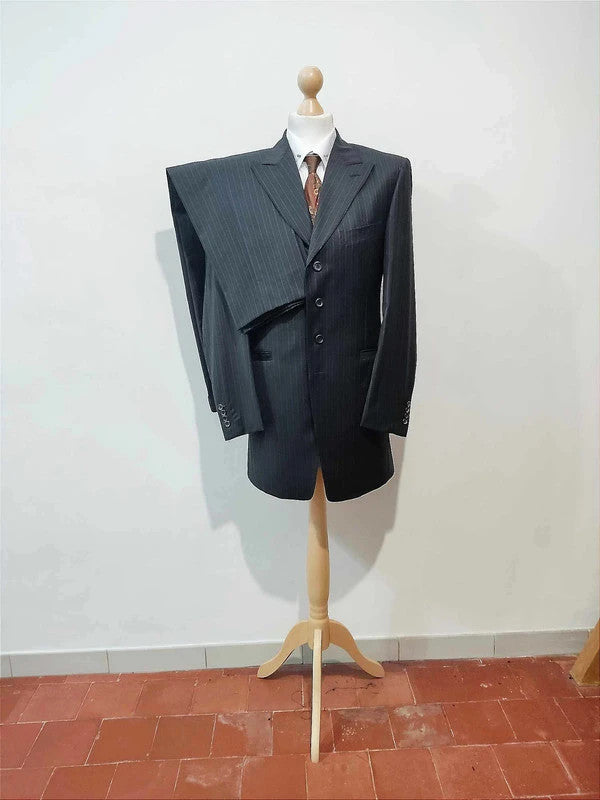 Vintage black pinstripe suit in lightweight wool