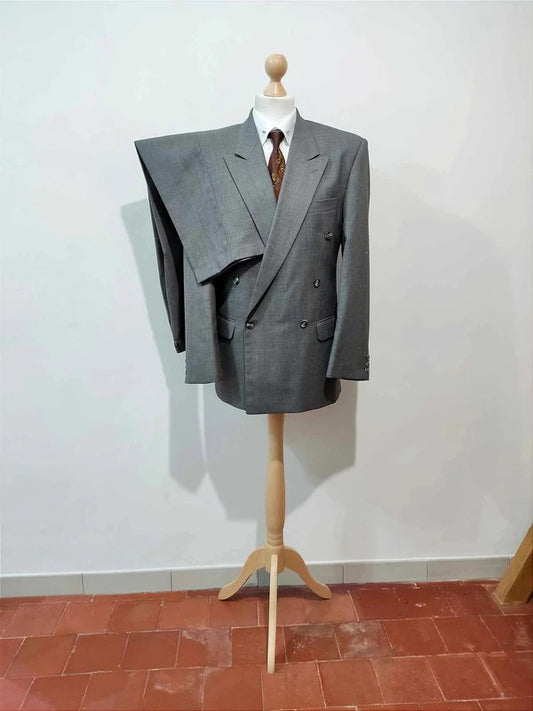 Classic grey wool double-breasted suit