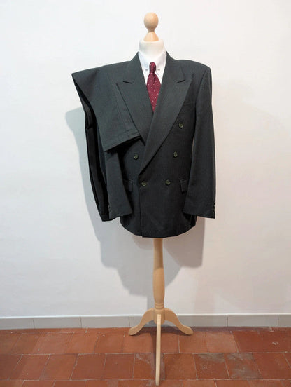 Légendaire costume croisé gris vert en flanelle