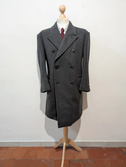 Superbe manteau croisé gris en laine lourde