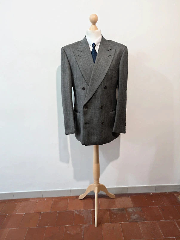 Interesting grey wool double-breasted suit