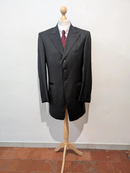 Vintage costume pinstripe noire en laine légère