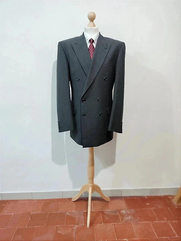 Large grey and black wool double-breasted suit