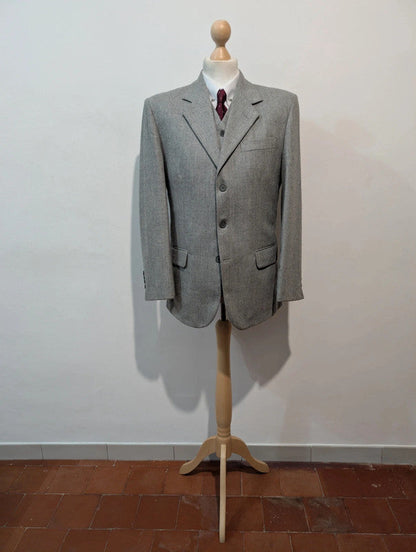 Sublime costume 3 pièces gris en flanelle de laine