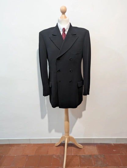 Dark black wool double-breasted suit
