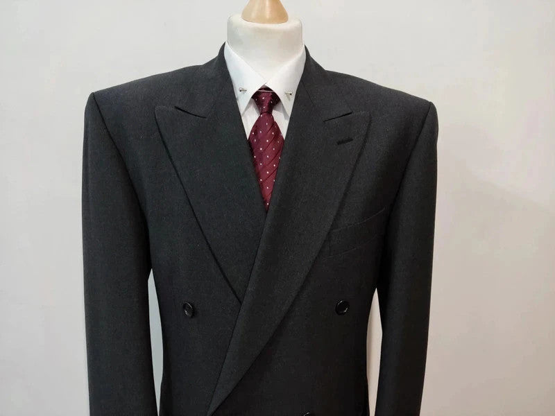 Large grey and black wool double-breasted suit